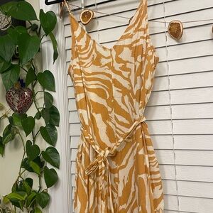 Orange and cream wide leg jumpsuit
